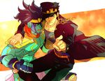  black_hair chain hat hotate_(suikaneko) jojo_no_kimyou_na_bouken kuujou_joutarou male_focus multiple_boys stand_(jojo) star_platinum stardust_crusaders 