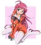  boots breast_squeeze diebuster gloves nono pink_hair sitting smile thighhighs tie uniform 