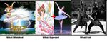  3girls ahiru ballerina ballet_slippers cardcaptor_sakura guitar hoshi_no_tsue instrument kinomoto_sakura magical_girl meme multiple_boys multiple_girls ninja non-web_source pantyhose princess_tutu princess_tutu_(character) shoe_ribbon tutu what_i_watched_what_i_expected_what_i_got 