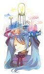  abstract aqua_hair bad_id bad_pixiv_id closed_eyes earrings hariko hatsune_miku jewelry long_hair solo stairs surreal twintails upper_body vocaloid 