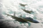  ace_combat ace_combat_04 aircraft airplane cloud fighter_jet flying jet johanes_rome military military_vehicle missile no_humans ocean su-37 yellow_13 