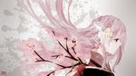  bad_id bad_pixiv_id blue_eyes branch cherry_blossoms flower hair_ornament hairpin highres itamidome japanese_clothes kimono long_hair megurine_luka pink_hair profile ribbon solo vocaloid wallpaper 