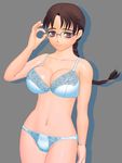  3d awazo bare_shoulders blush bra braid breasts brown_eyes brown_hair cleavage glasses hoshina_tomoko lace lace-trimmed_bra large_breasts long_hair panties single_braid smile solo to_heart underwear 