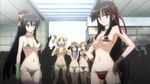  angry bikini black_gloves blonde brown_hair cross frustrated g_string_bikini green_gloves hands_on_hips hoshikawa_kirara kore_wa_zombie_desu_ka? long_hair looking_at_viewer mizugi pink_bow ponytail red_bow saraswati_(kore_wa_zombie_desu_ka?) seraphim_(kore_wa_zombie_desu_ka?) side_tail surprised yoshida_yuki 