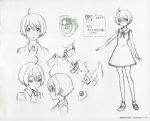  10s 1boy absurdres androgynous character_sheet dress full_body highres kobayashi_yoshio looking_at_viewer official_art ranpo_kitan scan smile solo standing trap 