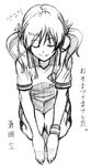  aoi_sora_(pairan) bad_id bad_pixiv_id face greyscale hair_ornament hairclip hands looking_down monochrome original pairan seiza shorts sitting sketch smile soccer_uniform solo sportswear translated twintails 