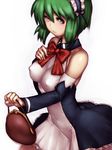  bag bare_shoulders bow breasts covered_nipples detached_sleeves fumio_(rsqkr) green_hair handbag maid maid_headdress medium_breasts quiz_magic_academy riel short_hair simple_background solo 
