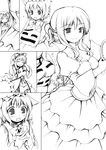  :o ^_^ alternate_costume alternate_hairstyle blush bow bowtie breasts chen cleavage closed_eyes collarbone greyscale hair_bow hands_together holding layered_skirt long_sleeves mirror monochrome multiple_girls niwatoriya o_o open_mouth short_ponytail sidelocks simple_background skirt small_breasts smile touhou upper_body white_background yakumo_yukari 