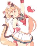  animal_ears back_bow bad_id bad_pixiv_id bishoujo_senshi_sailor_moon blonde_hair blue_eyes blue_sailor_collar blush bow cat_ears cat_tail choker cocopps cowboy_shot double_bun elbow_gloves gloves hair_ornament hairpin heart heart_choker kemonomimi_mode long_hair magical_girl multicolored multicolored_clothes multicolored_skirt one_eye_closed pleated_skirt red_bow ribbon sailor_collar sailor_moon sailor_senshi_uniform skirt smile solo stretch super_sailor_moon tail tiara tsukino_usagi twintails white_background white_gloves 