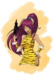  absurdres cheongsam fang hair_ornament horns long_hair machine_gun neeja oni purple_hair tagme tiger_print 