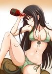  alcohol black_hair bra cigarette elizabeth_f_beurling lingerie long_hair navel panties rosettastone sitting smoking solo tail underwear underwear_only world_witches_series 