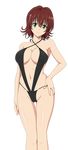  absurdres bangs bikini breasts brown_hair cameltoe cleavage contrapposto extraction gluteal_fold green_eyes hand_on_hip highres large_breasts light_smile looking_at_viewer mikado_ryouko mizugi photoshop school_nurse short_hair simple_background sling_bikini solo swimsuit to_love-ru toloveru transparent_background vector 