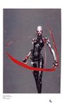  bald blame! blood blue_eyes border highres looking_at_viewer mechanical_arm nihei_tsutomu prosthesis prosthetic_arm silicon_creature skin_tight solo standing thigh_gap 