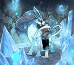  1boy 84k affection bag blue_shoes boy closed_eyes crystal eyes_closed gold_(pokemon) hat hibiki_(pokemon) indoors jacket pokemon pokemon_(game) pokemon_crystal pokemon_heartgold_and_soulsilver pokemon_hgss shoes shoulder_bag shuri_(84k) standing suicune 