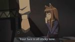  1girl craft_lawrence fansub holo screencap sexually_suggestive spice_and_wolf subtitled warped_context 
