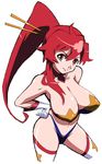  bad_id bad_pixiv_id bare_shoulders breasts cleavage dutch_angle gloves hand_on_hip highres kotomozou large_breasts legs long_hair panties pasties ponytail red_hair simple_background smile solo tengen_toppa_gurren_lagann thighhighs thighs thong underwear yellow_eyes yoko_littner 
