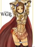  armor ashiomi_masato brown_eyes brown_hair cape panties panty_pull ragnarok_online short_hair solo thighhighs underwear 