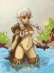  bikini braid breasts dragon&#039;s_crown dragon's_crown elf elf_(dragon&#039;s_crown) elf_(dragon's_crown) female gloves highres hood nature nipple nipples outdoors plant pointy_ears solo underboob vanillaware water 