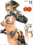  absurdres armor echidna f.s. green_hair highres living_clothes multicolored_hair open_mouth pointy_ears queen's_blade revealing_clothes shield snake solo sword thighhighs two-tone_hair weapon 