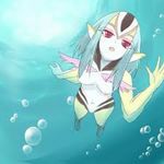  blue_submarine_no_6 breasts cap monster_girl mutio pointy_ears red_eyes underwater yellow_skin 