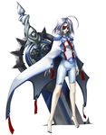  1girl absurdres ahoge arc_system_works barefoot blazblue eyepatch feet highres katou_yuuki mori_toshimichi nu-13 official_art red_eyes short_hair silver_hair solo standing v-13 