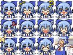  &gt;_&lt; 1girl ? anger_vein bad_id bad_pixiv_id banned_artist blue_eyes blue_hair blush bow cirno closed_eyes expressions faceset gakuen_handsome hair_bow ice kisaragi_zwei light_bulb o_o open_mouth parody saotome_takuya short_hair solo symbol-shaped_pupils touhou wings 