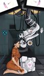  black_hair chell eyes_closed glados jumpsuit portal valve weighted_companion_cube yuri 
