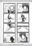  4koma ball bowling bowling_alley bowling_ball bowling_pin comic eretto fingerless_gloves gloves greyscale hair_ribbon hard_translated highres lyrical_nanoha mahou_shoujo_lyrical_nanoha_strikers monochrome multiple_4koma multiple_girls ponytail ribbon shamal signum single_fingerless_glove translated yagami_hayate 