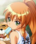  83pikoru akai_homura dog food green_eyes lowres orange_hair ponytail popsicle solo tank_top tokimeki_memorial tokimeki_memorial_2 