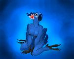  anthro beak blue_eyes blue_theme breasts claws feathers female flower jewel jewel_(rio) nipples rio rio_(2011) sitting solo whitefenrril wings 