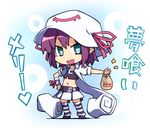  facial_mark fang green_eyes hat merry_nightmare midriff navel open_mouth pointy_ears purple_hair short_hair skirt solo striped striped_legwear thighhighs yamai yumekui_merry 