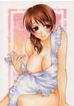  aoi_yuuka_(ao_no_kokoro) apron blush breasts brown_hair large_breasts marker_(medium) naked_apron nipples original smile solo traditional_media 