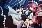 akiha_rumiho animal_ears auer bad_id bad_pixiv_id cat_ears cup drill_hair dutch_angle hair_ribbon highres maid maid_headdress neck_ribbon one_eye_closed open_mouth pink_eyes pink_hair ribbon solo steins;gate tray twintails 