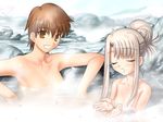  blush brown_eyes brown_hair fate/stay_night fate_(series) fujimura_taiga game_cg illyasviel_von_einzbern long_hair multiple_girls non-web_source short_hair takeuchi_takashi white_hair 