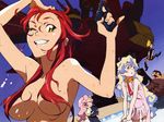  absurdres darry darry_adai gun high_res kittan mecha megami nia nia_teppelin oppai pink_hair pistol red_hair scan simon smile tagme tengen_toppa_gurren-lagann topless wet wink yoko_littner 