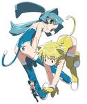  android animal_ears aqua_eyes aqua_footwear aqua_gloves aqua_hair aqua_legwear aqua_leotard ass bangs bare_arms bare_shoulders blonde_hair blush_stickers boots cat_ears cat_girl cat_tail chasing copyright_request dress from_behind full_body gloves grey_dress grey_hair grey_legwear grin kanzaki_hiro leotard long_hair looking_at_viewer looking_back looking_down markings minigirl mouse_ears mouse_girl mouse_tail multiple_girls paw_print petite reaching robot_joints scared short_hair simple_background size_difference smile strapless strapless_leotard tail tareme thigh_boots thighhighs twintails white_background yellow_eyes yellow_footwear yellow_gloves yellow_leotard 