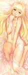  absurdres anklet barefoot bed_sheet blonde_hair blue_eyes blush chain feet flat_chest foreshortening france_shoujo highres jewelry knees leg_up legs long_hair long_legs lying masturbation naked_sheet navel nipples nude on_back satin satin_sheets sheet_grab shoujo smile solo tanaka_takayuki thighs 