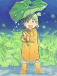  :d bad_id bad_pixiv_id boots child green_eyes green_hair icym koiwai_yotsuba leaf open_mouth quad_tails rain raincoat rubber_boots smile solo yotsubato! 