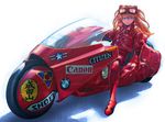  akira bad_anatomy blue_eyes bmw bodysuit boyaking canon_(company) citizen goggles goggles_on_head ground_vehicle hair_ornament jacket long_hair looking_at_viewer md5_mismatch motor_vehicle motorcycle neon_genesis_evangelion on_motorcycle orange_hair plugsuit red_bodysuit red_jacket shadow shikinami_asuka_langley sitting solo souryuu_asuka_langley transparent twintails 