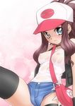  blush breasts erect_nipples eyes game_freak hat hilda nintendo no_bra pokemon pokemon_(game) pokemon_bw see-through shorts touko_(pokemon) video_game white white_(pokemon) 