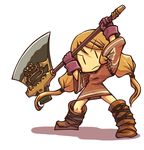  axe blonde_hair boots chibi female final_fantasy final_fantasy_tactics geomancer geomancer_(fft) gloves long_hair mmgrkmnk simple_background solo weapon white_background 
