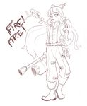  artist_request flamethrower fujiwara_no_mokou gas_mask long_hair monochrome parody purple ribbon sketch solo suspenders team_fortress_2 the_pyro touhou weapon 