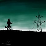  canine grass high-tension lamp loopus low-tension_power_wires mammal silhouette sky stick wolf 