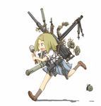  ammunition_belt bazooka explosive green_hair grenade gun hairband machine_gun mine_(weapon) ohyo open_mouth original rifle short_hair simple_background skirt socks solo weapon 