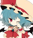  bad_id bad_pixiv_id bat_wings blue_hair bow dress frown haru_(kyou) hat red_eyes remilia_scarlet short_hair solo tears touhou upper_body wings wiping_tears 