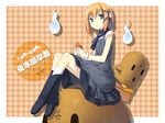  :3 blue_eyes bob_cut boots bracelet dress hair_ribbon higashihongan_sanae highres hitodama jewelry karama knee_boots korama necktie official_art orange_hair pinafore_dress pleated_skirt poco_(asahi_age) ribbon rokujouma_no_shinryakusha!? sitting skirt solo spirit wallpaper 