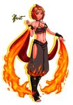  1girl armband breasts capcom cleavage demon_girl devil_may_cry feet female fire gijinka horns ifrit_(devil_may_cry) midriff pants personification pointy_ears red_eyes red_hair red_skin short_hair solo tokiwa_(hypotension) top wristband 