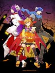  3boys bat blonde blue_eyes blue_hair candy cape fox_mask fox_tail frankenstein halloween inumimi jack-o&#039;-lantern kagamine_len kaito kamui_gakupo kemonomimi kitsunemimi long_hair male pointed_ears pumpkin purple_hair red_eyes saionjiinkai scarf sky stitched sunset tagme tail vampire vocaloid wafuku wink 