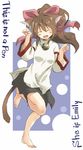  animal_ears barefoot bell blush bow cat_ears cat_tail emily_(ukagaka) hair_bow jingle_bell long_hair open_mouth paw_pose smile solo tail ukagaka yudepii 