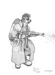  ambiguous_gender boots eyewear flamethrower goggles hyena incendax mammal plain_background ranged_weapon solo weapon white_background 